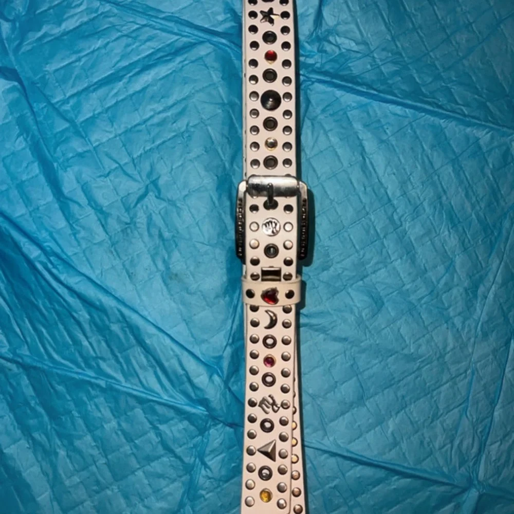 Rocawear - White Studded Leather Belt with Multicolor Accents - Picture 3 of 4